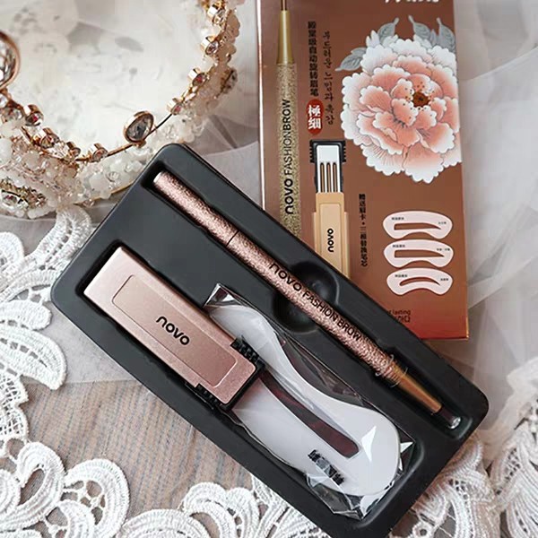 novo5146 โนโว Novo Eyebrow ดินสอเขียนคิ้ว แถมไส้ดินสอ + บล๊อกคิ้ว 3 ชิ้น สะดวกรวดเร็วในการเขียนคิ้ว
