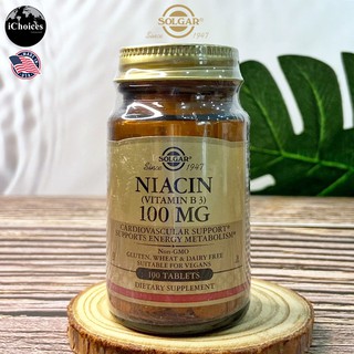 ไนอะซิน วิตามินบี 3 Solgar® Niacin (Vitamin B3) 100 mg 100 Tablets B-3 B3 บี3 ลดระดับไขมันคอเลสเตอรอลและไตรกลีเซอไรด์