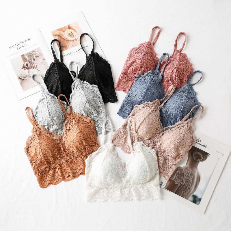 Kaimook shop พร้อมส่ง‼ZH6312 Lace Bra เนื้อผ้านุ่ม สีสดใส ดีเทลน่ารัก #ฟรีไซส์ 32"-38"