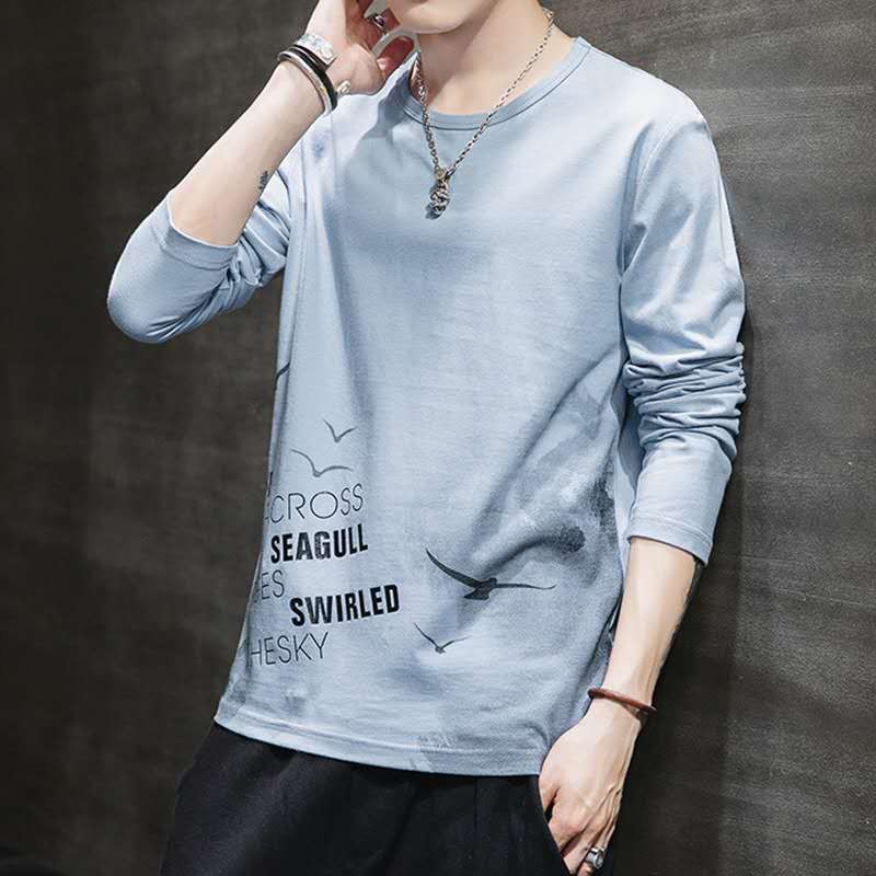 เสื้อยืดคอกลมแขนยาวผู้ชายเสื้อยืดเกาหลีเสื้อแฟชั่นผู้ชาย#T-020