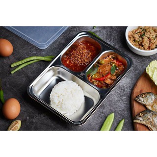 กล่องปิ่นโตถนอมอาหาร 3 ช่อง ( 1.1L ) Stainless Steel Lunch Box : HM6544