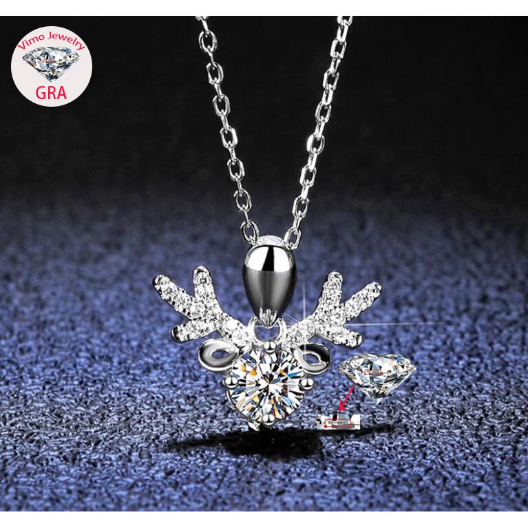 [พร้อมใบรับรอง GRA] 50 คะแนน Moissanite S925 สร้อยคอเงินหญิงตลอดทางมีคุณเขากวาง Elk Moissanite จี้สร