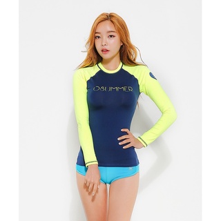 [ผญ] เสื้อว่ายน้ำ แขนยาว กันยูวี 2Tone Rashguard Top Yellow Navy GG.SWIMWEAR OSUMMER