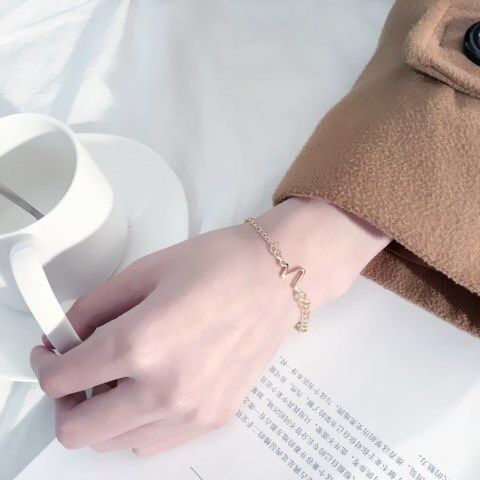 สร้อยข้อมือเงิน สีดํา ทอง เรียบง่าย อิเล็กโทรไดโอแกรม สร้อยข้อมือโซ่ ปรับได้ สําหรับผู้ชาย / ผู้หญิง / คู่รัก