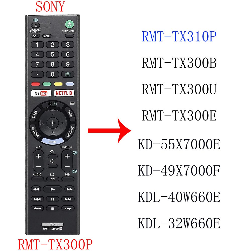 ใหม่ รีโมตคอนโทรล RMT-TX300P สําหรับทีวี Sony 4K HDR Ultra HD RMT-TX310P RMT-TX300B RMT-TX300U RMT-TX300E KD-55X7000E KD-49X7000F KDL-40W660E KDL-32W660E YOUTUBE NETFLIX