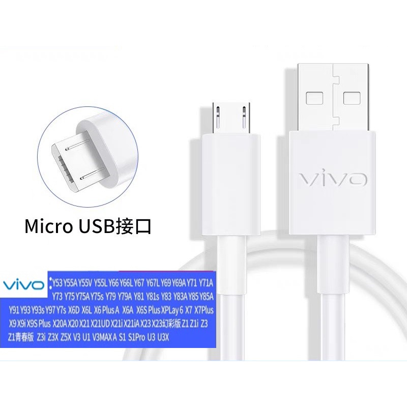 สายชาร์จ แท้ Micro USB ของแท้ Vivo100% รองรับ Fast charge สายชาร์จรุ่นใหม่ พร้อมส่งครับ ใช้ได้หลายรุ่น Y11 Y12 Y15 Y17