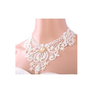 TANITTgems Vintage White Pearls French Lace Bridal Necklace