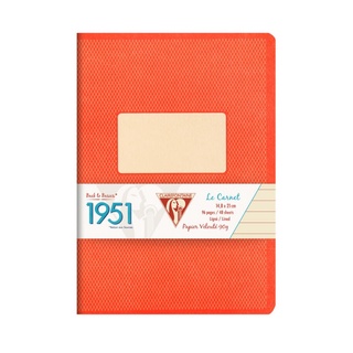 Clairefontaine สมุดบันทึก มีเส้นบรรทัด ปกสีแดง สไตล์วินเทจ 14.8x21ซม. 1951, Red stapled notebook 48sh. Lined 195436C