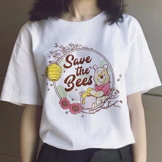 winnie the pooh  top tee kindness t-shirt gothic t shirt casual typographic Women เสื้อเชิ้ตผู้หญิง doodle animation