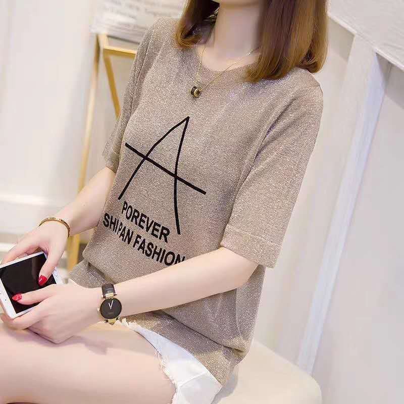2022 ฤดูร้อนใหม่ผู้หญิงเสื้อถักไหมน้ำแข็งแขนสั้นเสื้อยืด bottoming ...