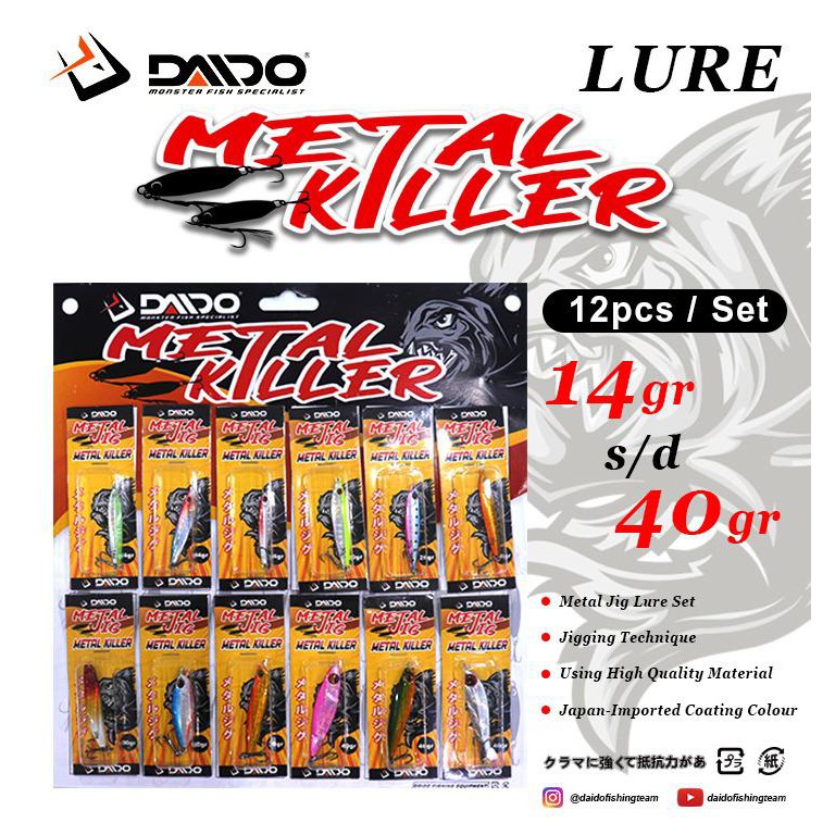 BAIT {METAL JIG DAIDO} FISH SHAPE LURE KILLER 14 - 40 GRAMS GLOWING ATTRACTIVE FISH TO STIMULATE