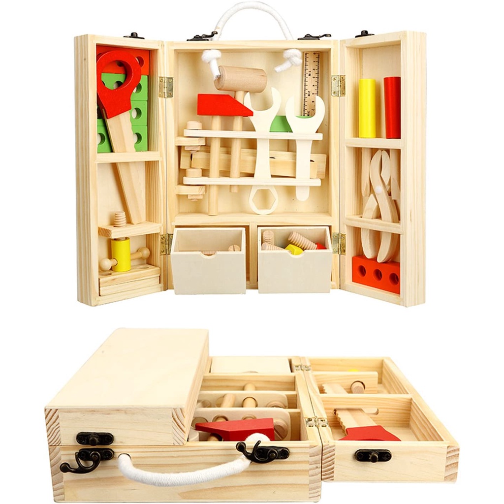 Wooden Tool Toys Pretend Play Toolbox Accessories Set Educational Construction Toys for Kids