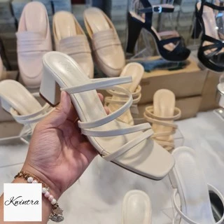 C41 รองเท้าส้นสูง 2.5 นิ้ว สีครีม(เท้าอวบ+1ไซส์) รุ่น"4K High Heels"แบบสวม 4 สายหนังนิ่ม