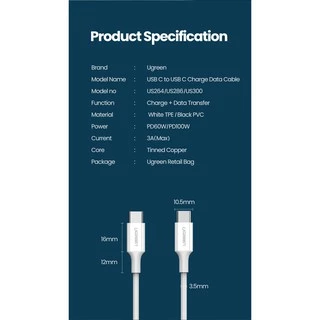 สายชาร์จ สายโอนข้อมูล Ugreen 60 W แบบ Usb C