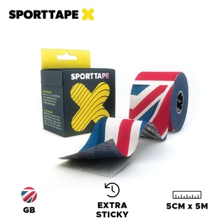 SPORTTAPE [ลายขายดี สีUK] เทปพยุงกล้ามเนื้อ เทปบำบัด เทปนักกีฬา เพิ่มศักยภาพ ลดอาการบาดเจ็บ จาก UK แท้ ไซต์ 5 cm x 5 m