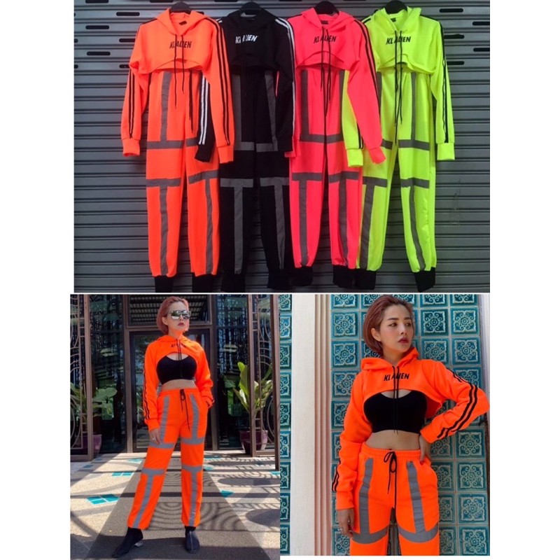 ชุดเซทนีออนเสื้อครอปลอย kLเหนืออกและกางเกง N0038 ขาว ดำ ไม่เรืองแสง เขียว ส้ม ชม เรืองในไฟแบล็คไลท์