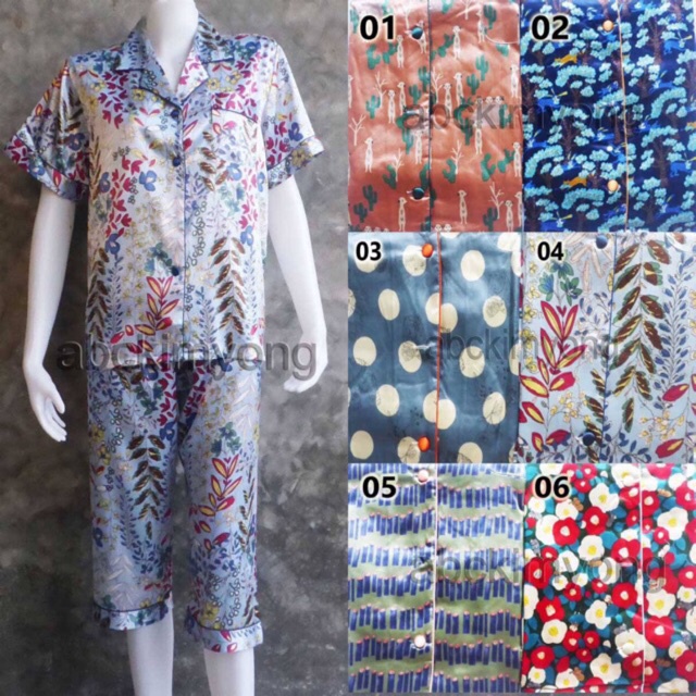 ชุดนอนซาติน ชุดนอน หญิงแขนสั้น+ขาสี่ส่วน XXL