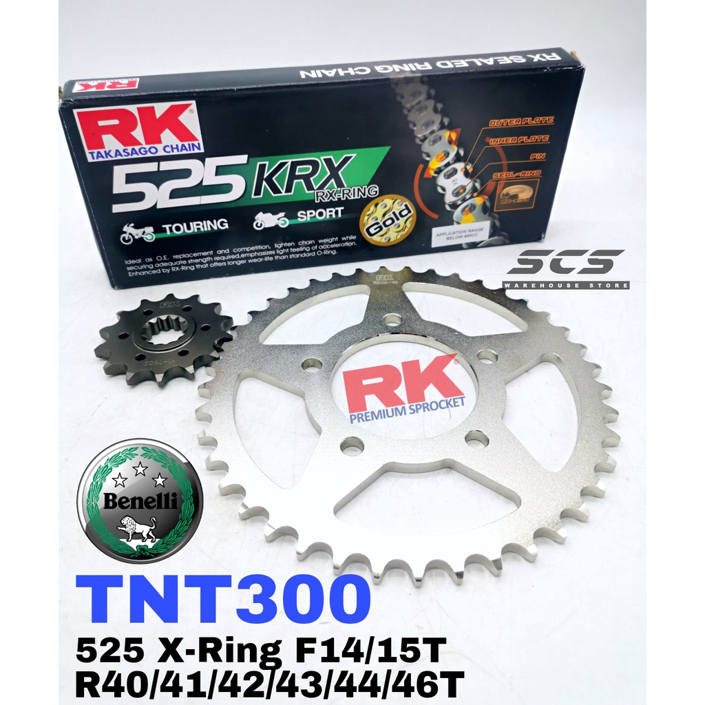 RK ชุดเฟืองโซ่ Benelli TNT300 TNT249 525 GB KRX X-Ring โซ่สีดําทอง Rantai Xring TNT 300 249 249S TNT
