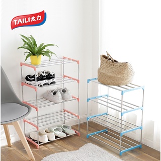 TAILI ชั้นวางรองเท้า อเนกประสงค์ สแตนเลส ขอบพลาสติก 3ชั้น/4ชั้น มี3สีให้เลือก Shoe rack