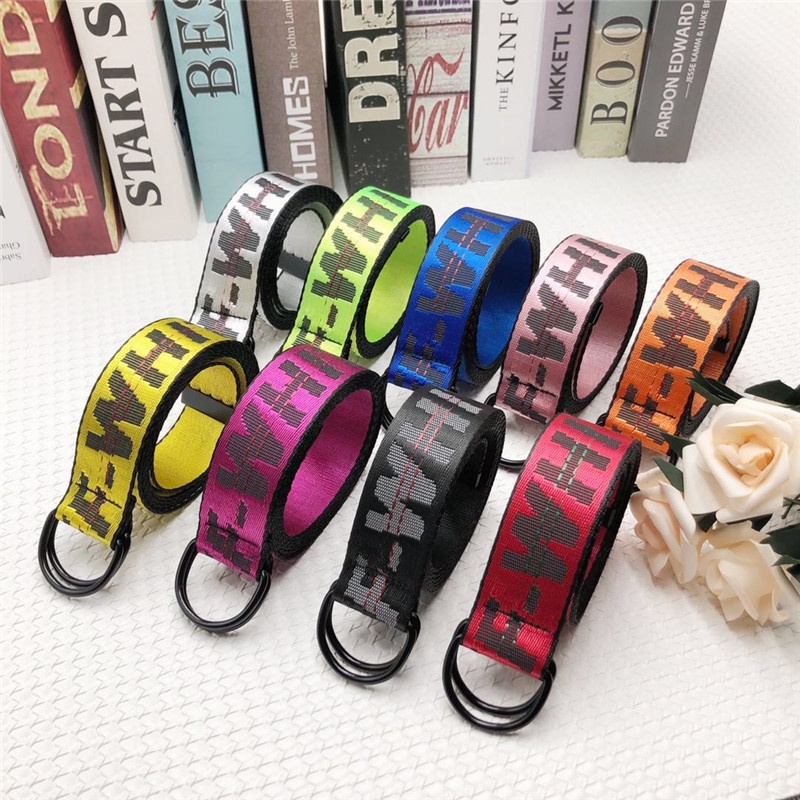 110-130 ซม.ขยายผู้ชายผู้หญิงผ้าใบเข็มขัดอินเทรนด์ Hip-Hop เข็มขัด Simple Double-Ring Buckle เข็มขัดปักตัวอักษร Hip-Hop สไตล์ Be