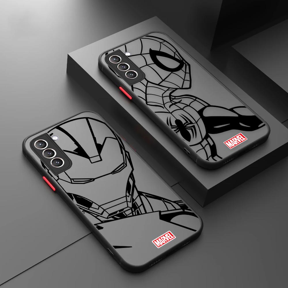 Marvel Iron man ผิวรู้สึกเคสโทรศัพท์สําหรับ Samsung Galaxy S24 S23 S21 S20 FE S22 S30 S11 S10 S9 S8 Ultra Plus Lite 4G 5G กันกระแทก Matte Cases Spider-man Avengers