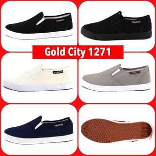 Gold city 1271 รองเท้าผ้าใบสวมโกลด์ซิตี้ สีดำ/ครีม/เทา/กรม/ดำดำ(ดำล้วน) ทรงสลิปออน slip on Goldcity โกลซิตี้ ราคาถูกสุด