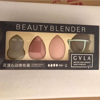 พร้อมส่งฟองน้ำ GVLA  beauty blender  ฟองน้ำแต่งหน้า ฟองน้ำรูปไข่ 4 ชิ้น 4 แบบ 4 สี + ชั้นวางฟองน้ำ สำหรับเกลี่ย