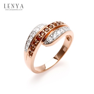 Lenya Jewelry แหวนตัวเรือนเงินแท้ชุบสีพิ้งค์โกลด์ ประดับพลอยสโมคกี้ควอทซ์ (Smoky Quartz) และเพชร DiamondLike