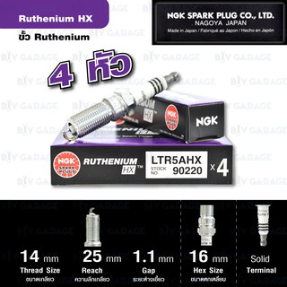 NGK หัวเทียนขั้ว Ruthenium LTR5AHX 4 หัว ใช้สำหรับ Ford Fiesta 1.4/1.5/1.6L, Mazda 3 เครื่อง 2.0, 2.3L - Made in Japan