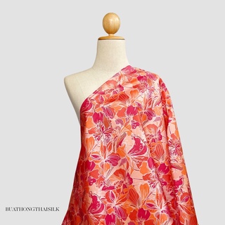 FLORAL DESIGN PRINTED THAI SILK FABRIC - ผ้าไหมไทยแท้ พิมพ์ลาย ลวดลาย ดอกไม้