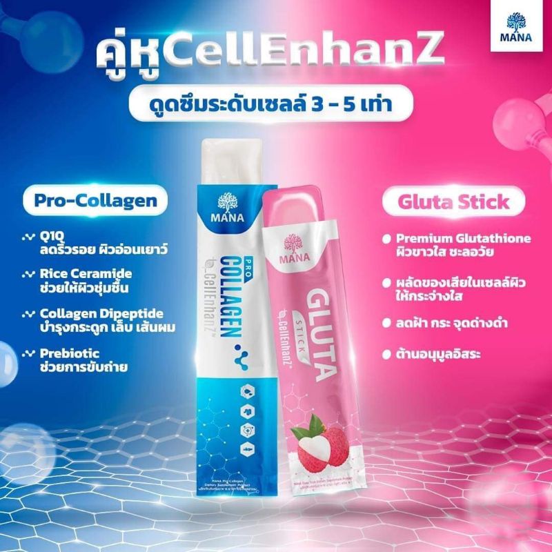 (ส่งฟรีแท้ มีQR code) Mana Pro-Collagen Gluta Zinc Fiber Stick มีของแถม ...