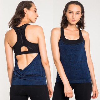 เสื้อโยคะ Fitz - Wing Tank Top - Dark blue