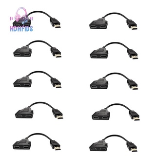 10 PCS HDMI-Compatible Splitter 1 in 2 Out Adapter Cable 1 to 2 Way for HDTV, Support Two TVs At the Same Time