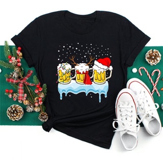 Beer Glass Christmas T Shirt Women Christmas Harajuku Short Sleeve T-shirt Black Casual Unisex Tshirt Tops xmas