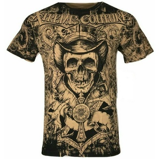 Xtreme Couture Affliction เสื้อยืดลําลอง สําหรับผู้ชาย แขนสั้น คอกลม พิมพ์ลาย Skull Tattoo Biker S-5XL