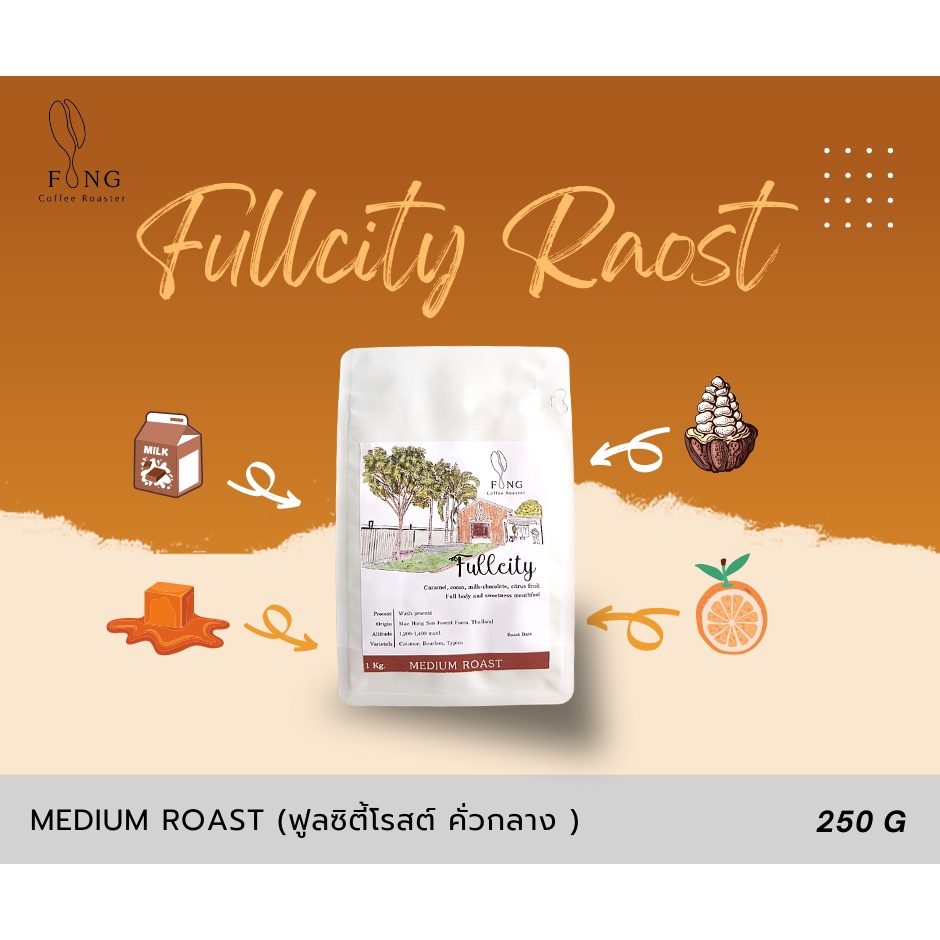 เมล็ดกาแฟคั่ว Fullcity Roast คั่วกลาง