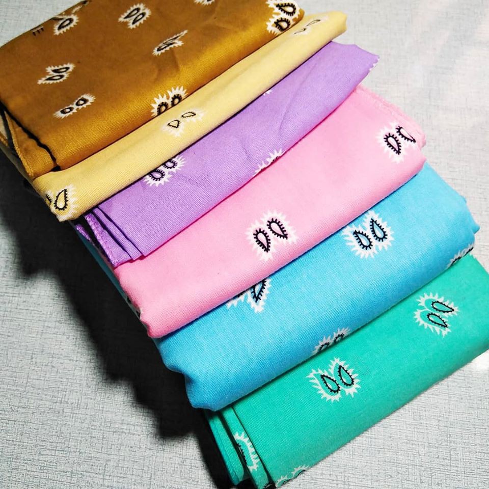 ผ้าเช็ดหน้าลายลูกน้ำ Bandana  (มีทุกสีที่ลงรูปเอาสีอื่นเพิ่มทักแชท) ผ้าโผกผม ผ้าคอตตอล100%(รับประกันสีไม่ตก)