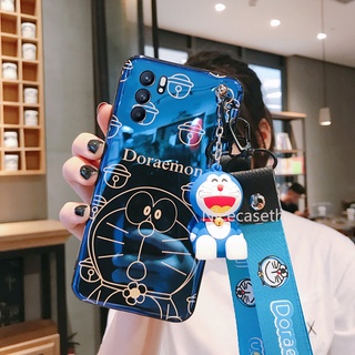 OPPO A16 Reno6 Z Reno6 Pro Reno5 5 Pro 5G เคส Cartoons Protective Phone Case เคสโทรศัพท Blu-ray Doraemon with Doll Lanyard Couple Phone Cover