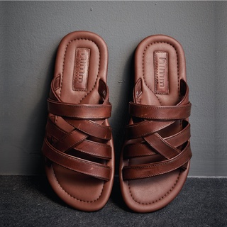 himm รองเท้าแตะผู้ชาย รุ่น ASHLEY สี Whiskey Brown หนังแท้100%