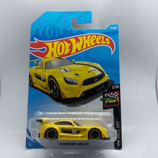 รถเหล็ก Hotwheels 16 MECEDES-AMG GT3 สีเหลือง เบอร์1 (ib025)