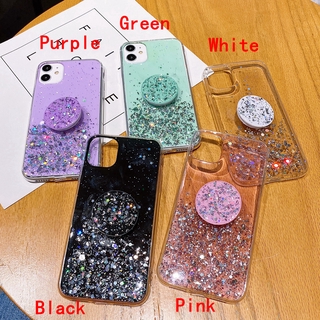 for Samsung M51 A71 A51 5G A31 A21s A11 A01 M11 M31 M21 M30s เคสโทรศัพท์แบบนุ่มของ Glitter Stars พร้อมขาตั้ง