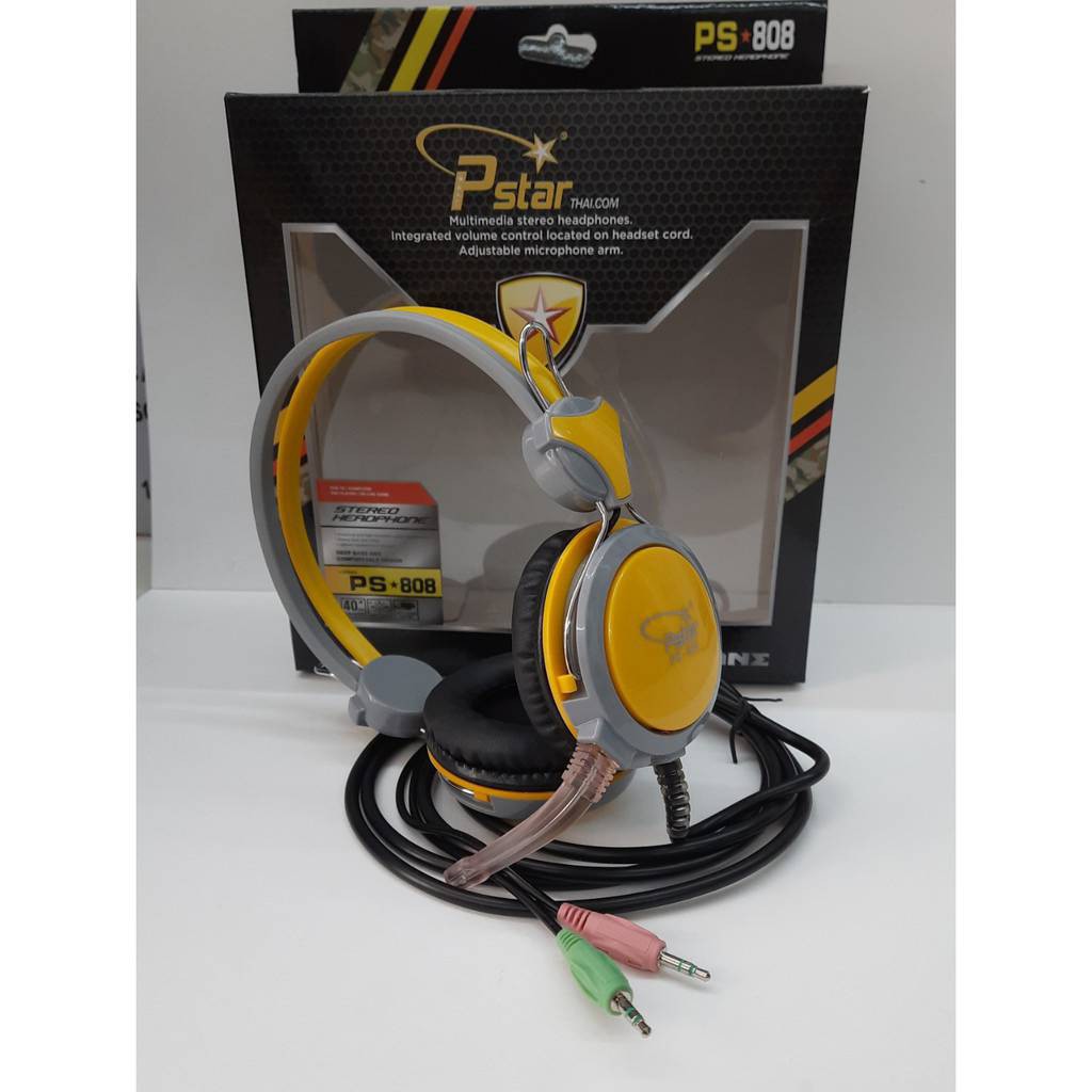หูฟังคอม เป็นแบบครอบหู รุ่น PS-808 มี2แจ็คเสียบ ขนาด 3.5มม เป็นไมค์และหูฟัง สายยาว 1.8 เมตร เสียงดี 