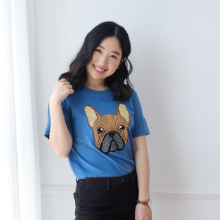 เสื้อยืด TShirt แขนสั้น งานปัก ลายFrench Bulldog ผ้านิ่ม COTTON 100%