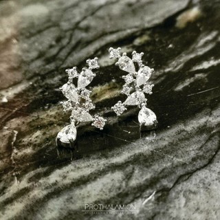 CZ Diamond Silver Earrings : ต่างหู ตุ้มหู สีเงิน เพชร CZ ก้านเงิน แท้ ไม่แพ้ สำหรับ ผิวแพ้ง่าย