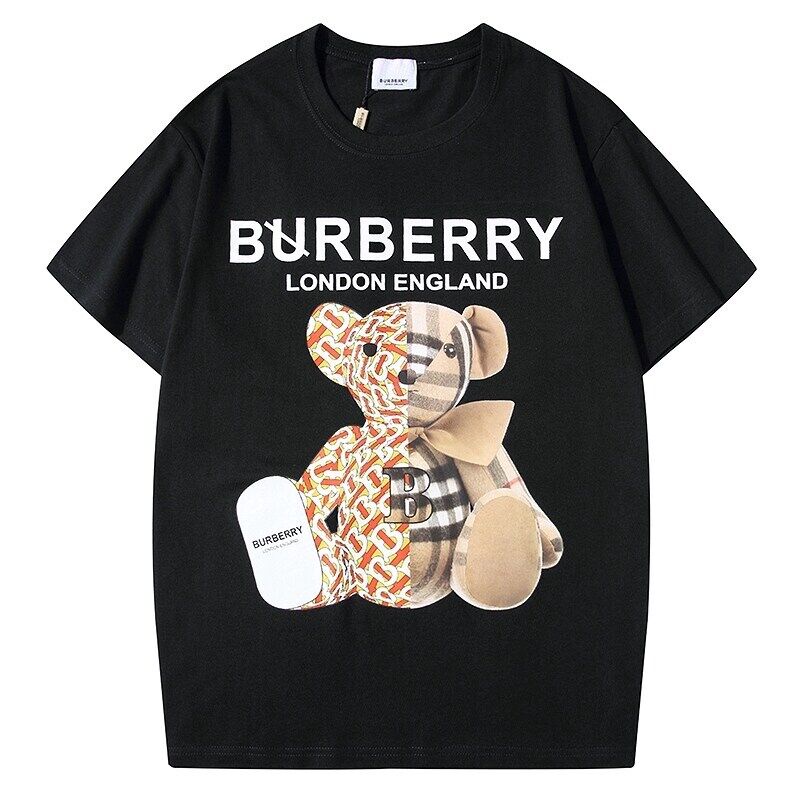 Burberr.y < Tag+Collar Label > เสื้อยืดคอกลม แขนสั้น ผ้าฝ้าย พิมพ์ลายน่ารัก สําหรับผู้ชาย และผู้หญิง