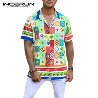 Incerun เสื้อเชิ้ตแขนสั้น พิมพ์ลาย สไตล์ตะวันตก สําหรับผู้ชาย