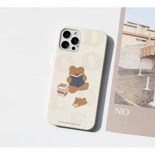 🇰🇷【 Korean Phone Case For Compatible for iPhone, Samsung 】Reading Maniac Bear Slim Card Storage Clear Slide Bumper Protective Griptok kickstand Holder Cute Hand Made Unique Galaxy 13 8 xs xr 11pro 11 12 12pro mini Korea Made