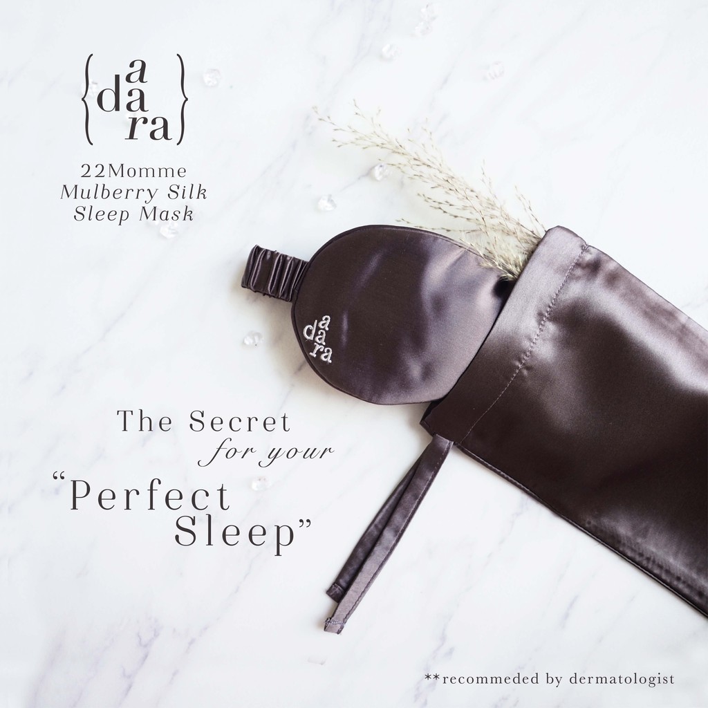 Adara.silk ผ้าปิดตา ผ้าไหมมัลเบอร์รี่ 100% + ถุงพกพา - เทาเข้ม Noir