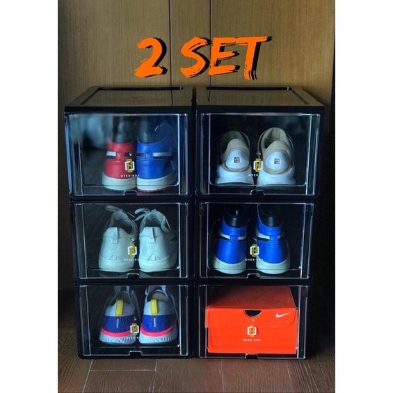 กล่องใส่รองเท้าOVERBOX พลาสติกแข็ง 2 SET สีขาวใสและสีดำ / 6 กล่อง