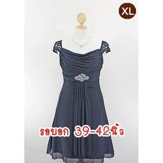 E1151-6-XL-ชุดราตรีคนอ้วน สีดำ ผ้าสแปนเด็กซ์ตาข่ายยืดเนื้อนิ่มมาก คอถ่วง แขนล้ำผ้าลูกไม้(ไม่มีเข็มกลัดให้นะคะ)